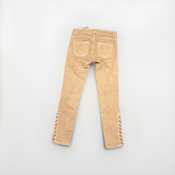 NWT Stradivarius Women's Beige Skinny Jeans Lace-Up Hem Size EU 38 US 6 - Picture 3 of 8